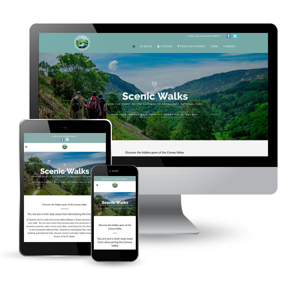 Conwy Walking website, desktop, tablet, mobile